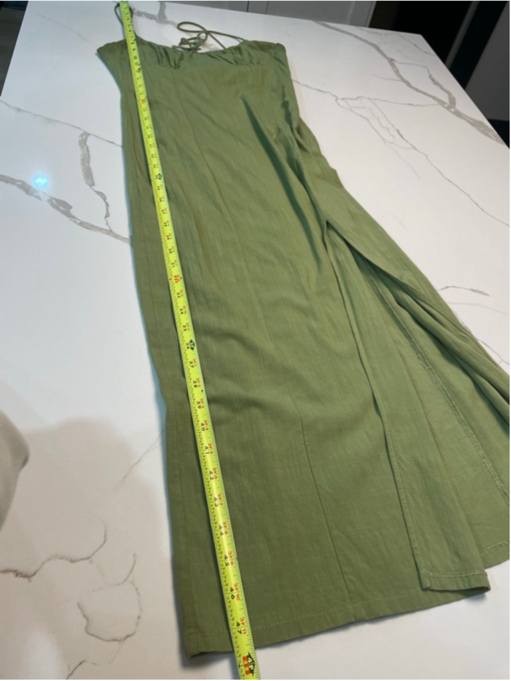 ZARA Green Maxi Dress S Milkmaid Slit Minimalist Feminine - Picture 9 of 9